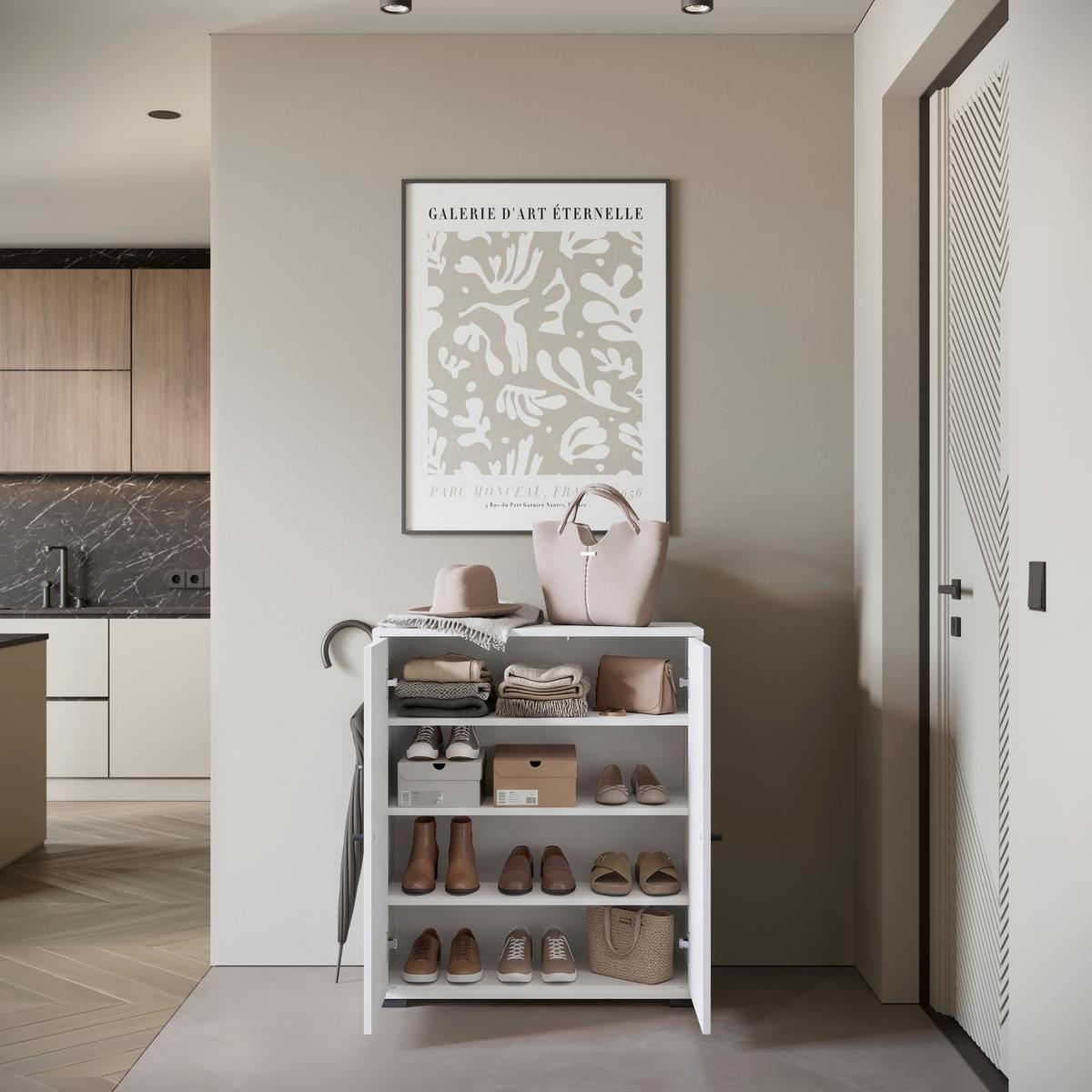 Schuhschrank Dino 014 Weiß B: 70 Cm - Schwarz/Weiß, Basics, Holzwerkstoff (70/80/33cm) - P & B