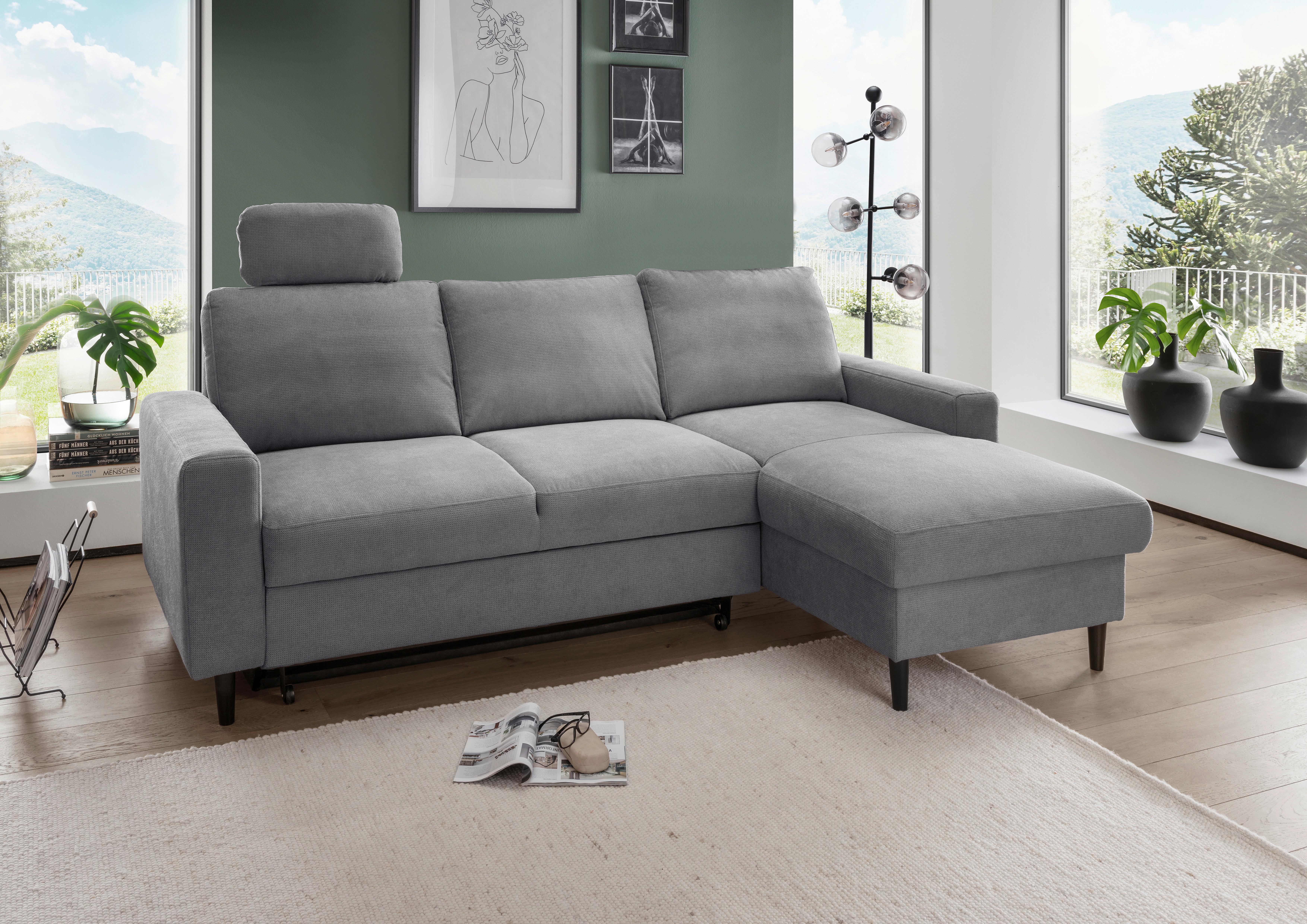 Eckschlafsofa Passione Dunkelgrau S: 234x147 cm - Dunkelgrau/Schwarz, MODERN, Textil (234/147cm) - Livetastic