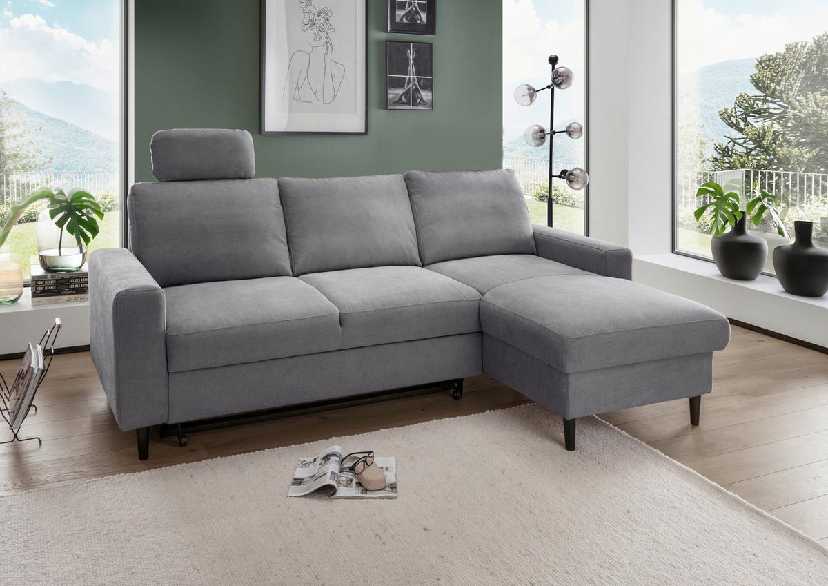 Eckschlafsofa Passione Dunkelgrau S: 234x147 cm - Dunkelgrau/Schwarz, MODERN, Textil (234/147cm) - Livetastic