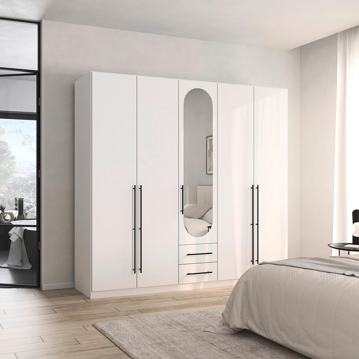 ŠATNÍ SKŘÍŇ S OTOČNÝMI DVEŘMI VELORA, šířka 226 cm - bílá/černá, Konvenční, kov/kompozitní dřevo (226/210/54cm) - Mömax