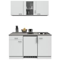 Miniküche m. Kühlschrank + Kochfeld 150,5 cm Weiß Dekor - Hellgrau/Weiß, MODERN, Glas/Holzwerkstoff (150,5cm) - FlexWell