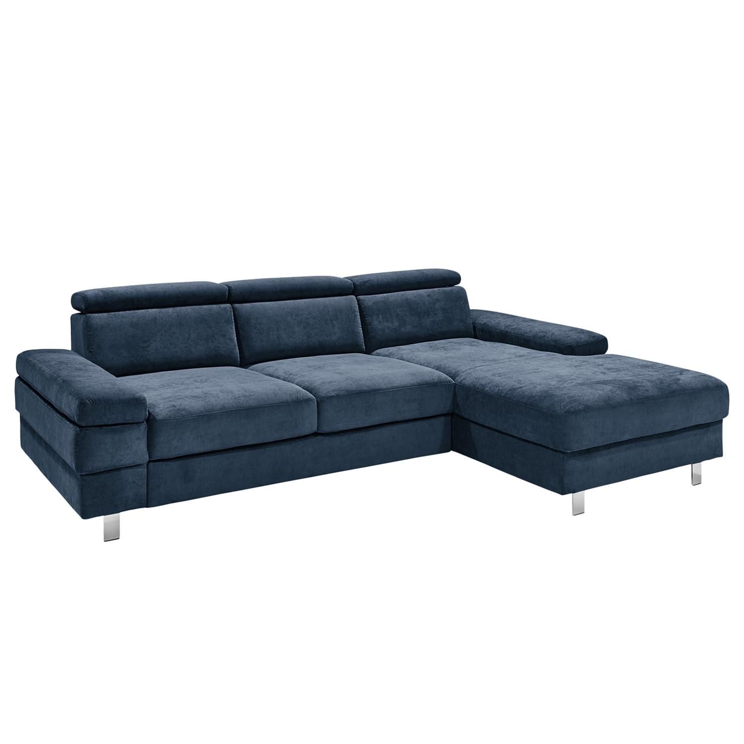 Ecksofa Elvis Dunkelblau S: 259x182 cm - Silberfarben/Dunkelblau, KONVENTIONELL, Textil (259/182cm) - Trendmanufaktur