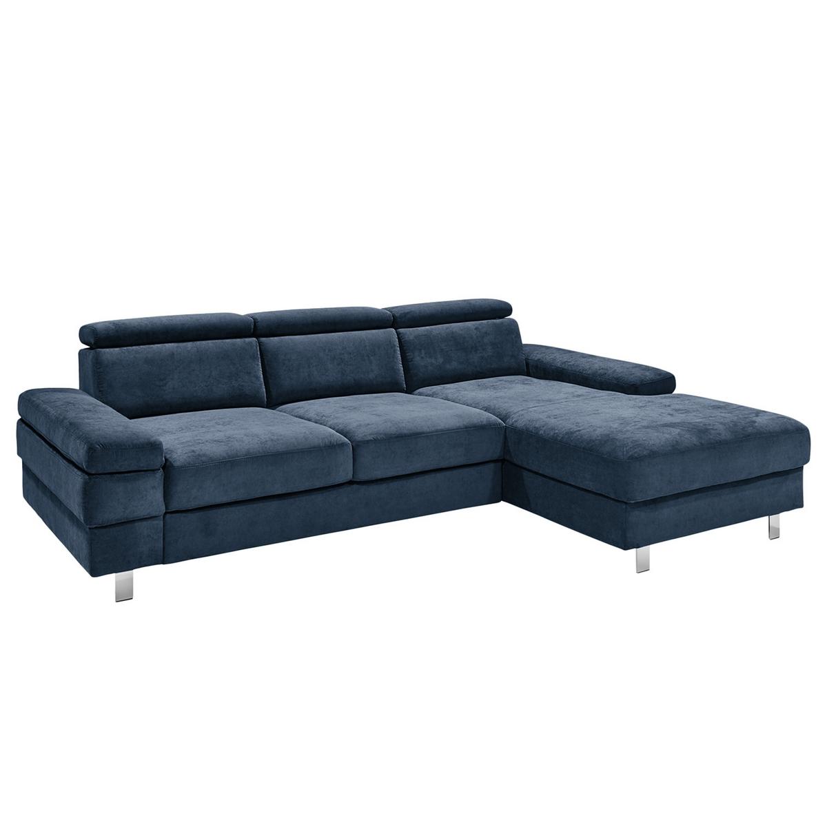 Ecksofa Elvis Dunkelblau S: 259x182 cm - Silberfarben/Dunkelblau, KONVENTIONELL, Textil (259/182cm) - Trendmanufaktur