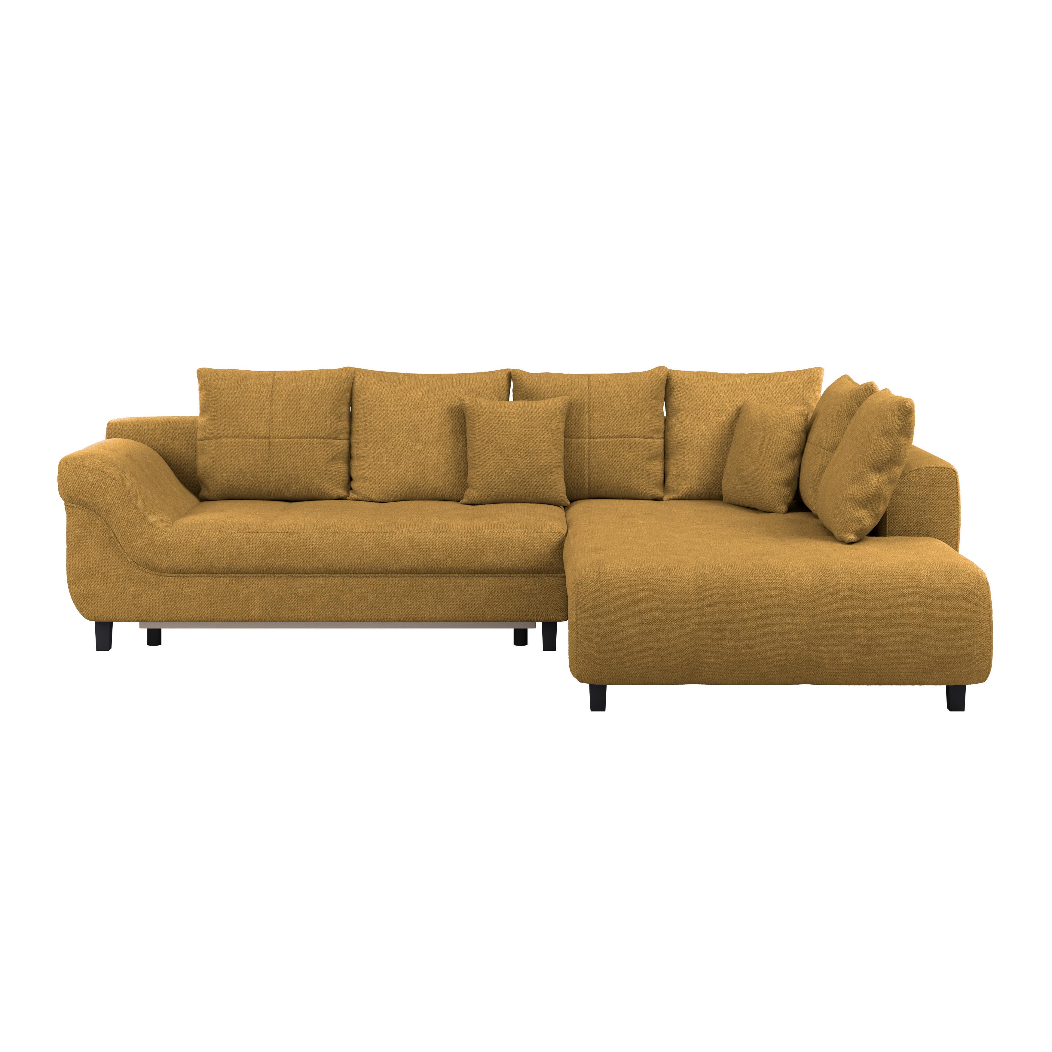 Ecksofa mit Schlaffunktion & Bettkasten Mendoza Senfgelb - Senfgelb/Schwarz, Design, Textil (309/197cm) - Ondega