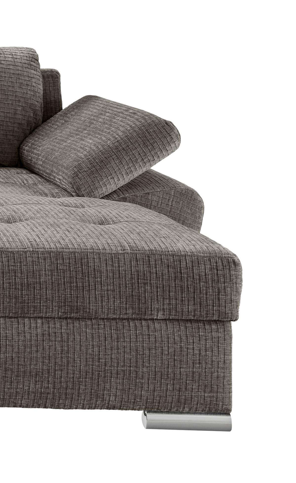 Wohnlandschaft Terana Graubr. mit Schlaffunktion, Mikrofaser - Chromfarben/Graubraun, KONVENTIONELL, Textil (219/305/157cm) - Livetastic