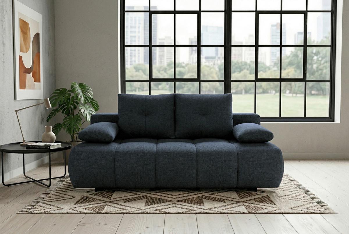 Boxspringová pohovka BUBBLE, tmavomodrá - čierna/tmavomodrá, Trend, kompozitné drevo/textil (206/90/105cm) - Luca Bessoni