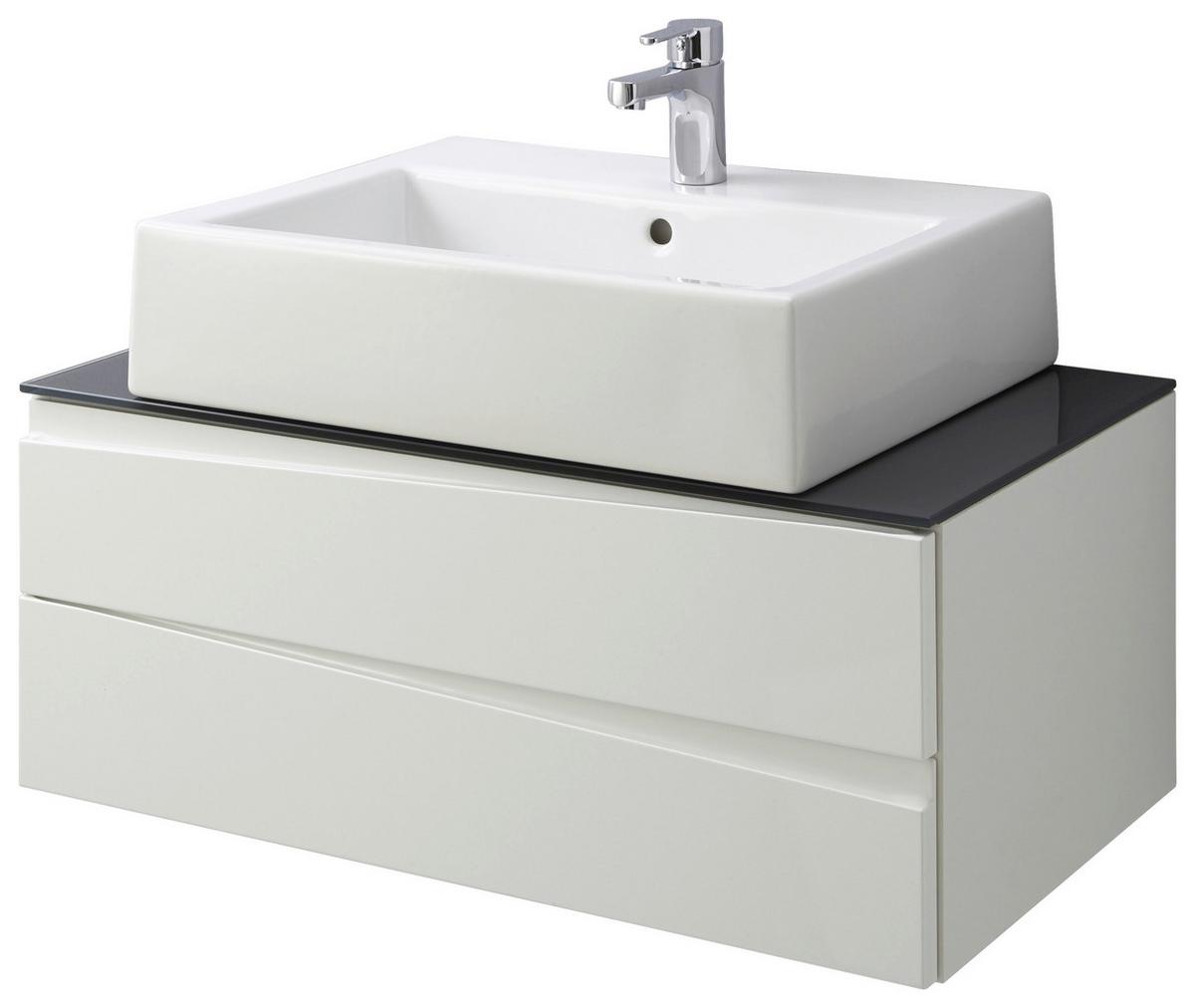 Waschbeckenunterschrank Shape B: 80cm Weiß Hochglanz - Weiß Hochglanz/Grau, MODERN, Glas/Holzwerkstoff (80/33/47cm) - MID.YOU