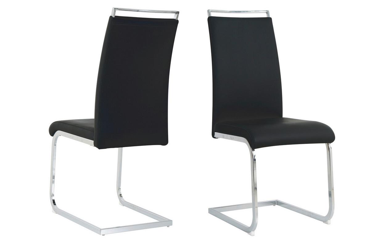 Stuhl-set Lederlook Schwarz, B: 42cm - Silberfarben/Schwarz, Design, Kunststoff/Textil (42/101/58cm) - Livetastic