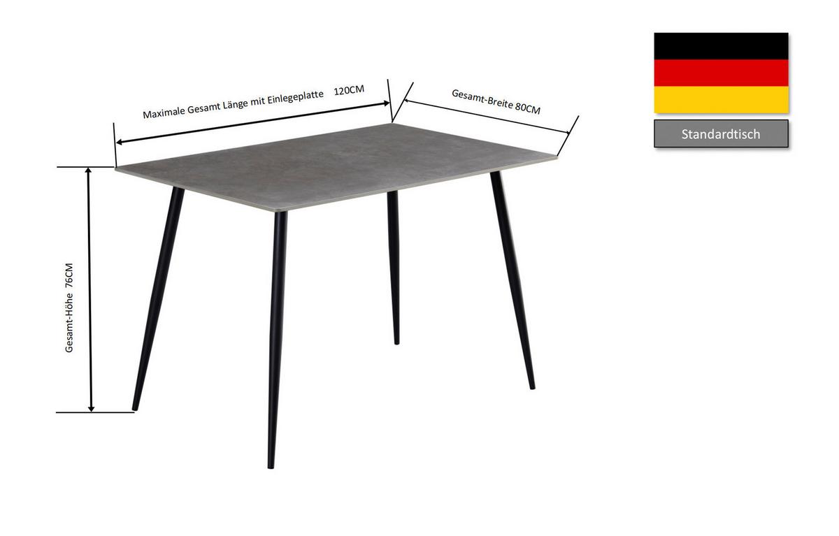 Étkezőasztal Toni - fekete/szürke, Modern, fém/kerámia (120/76/80cm)