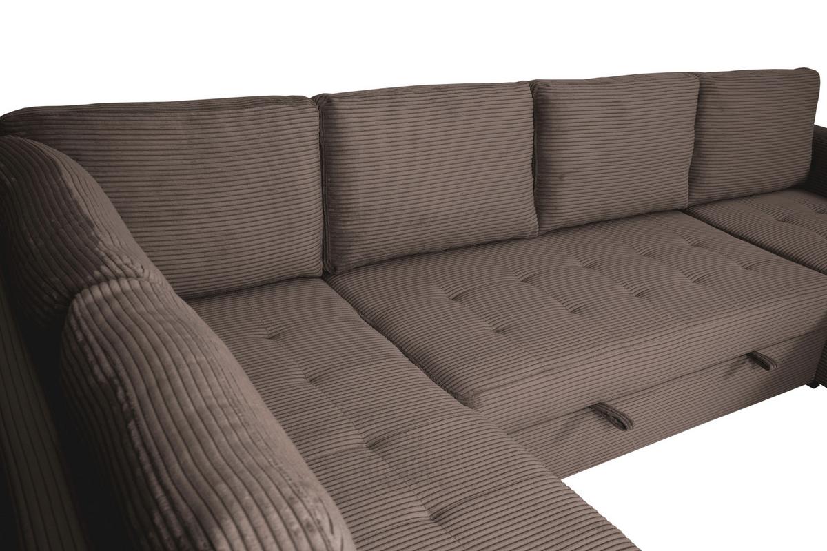 Souprava U MALTE, levá, šedohnědý manšestr - černá/šedavě hnědá, Moderní, textil/plast (178/305/155cm) - Based