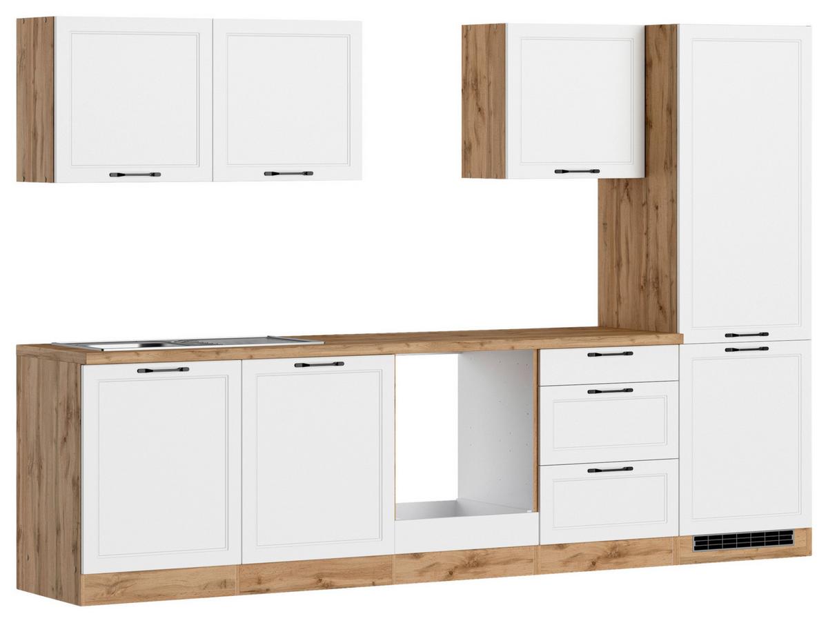 Küchenzeile Meran Ohne Geräte B: 300 Cm Weiß/eiche Dekor - Eiche Wotan/Weiß, LIFESTYLE, Holzwerkstoff (300cm) - Held
