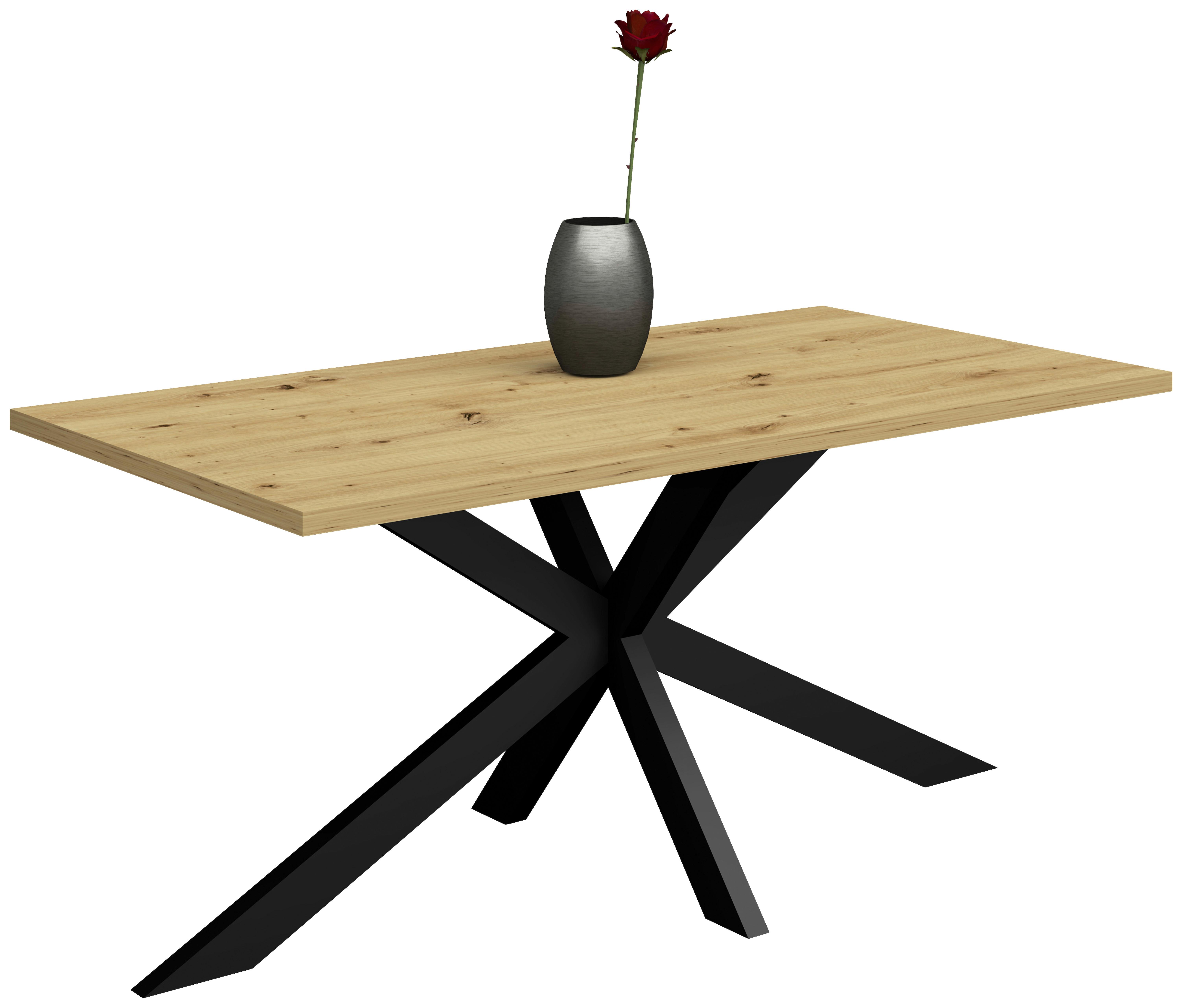 Esstisch Alex Schwarz, Eichefarben - Eichefarben/Schwarz, MODERN, Holzwerkstoff/Metall (160/90/78cm) - Livetastic