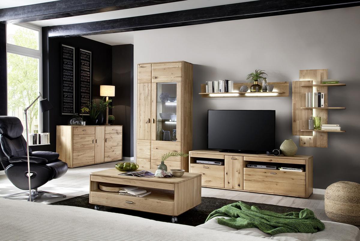 Wohnkombination Massiv 4-Tlg. Ravello Eichefarben - Eichefarben, Design, Glas/Holz (340/208/50cm) - Livetastic