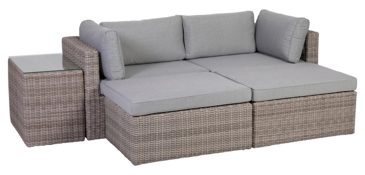 Loungegarnitur 5-tlg Palma Aus Kunststoff Mit Kissen - Grau, Basics, Glas/Textil (93/65/71cm) - Gardenson