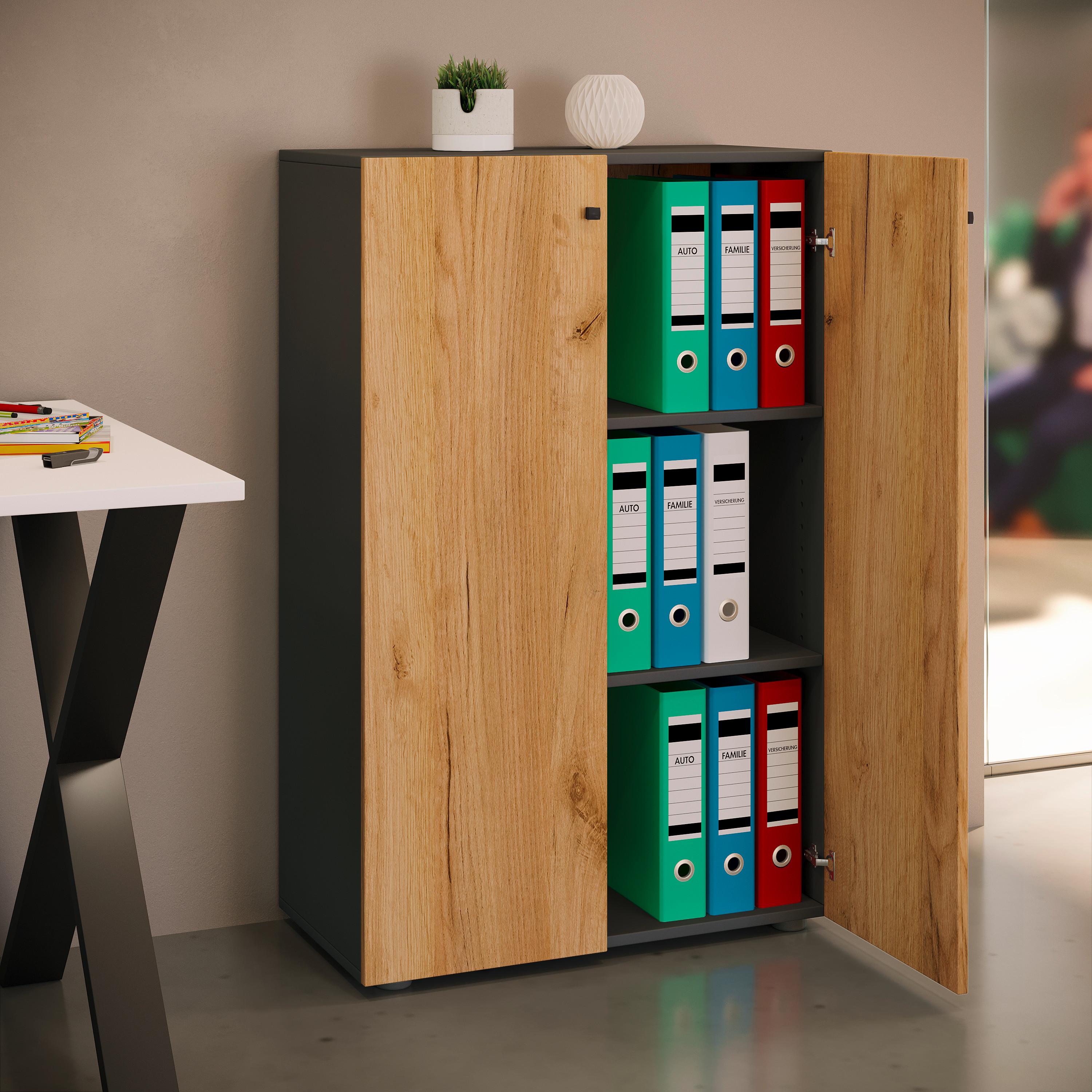 Aktenschrank Lona Anthrazit/Eiche Dekor B:70cm - Honigeiche/Anthrazit, Design (70/110/39cm) - MID.YOU
