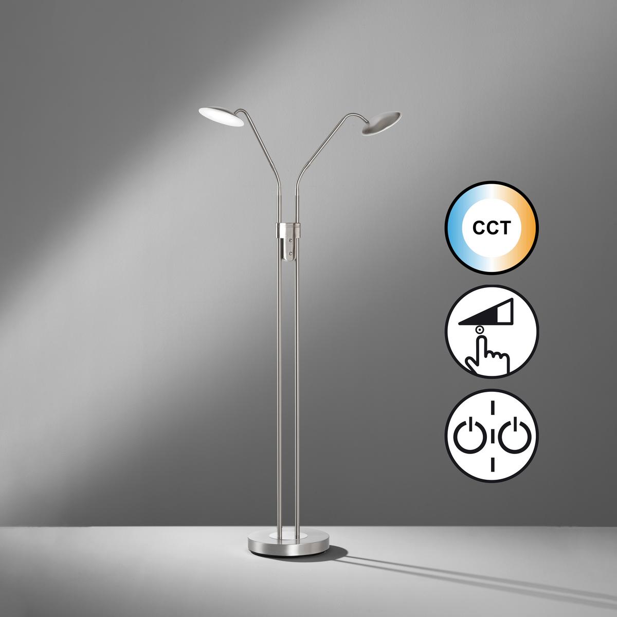 LED-Stehleuchte 40488 Tallri - Nickelfarben, KONVENTIONELL, Metall (135cm) - Fischer & Honsel