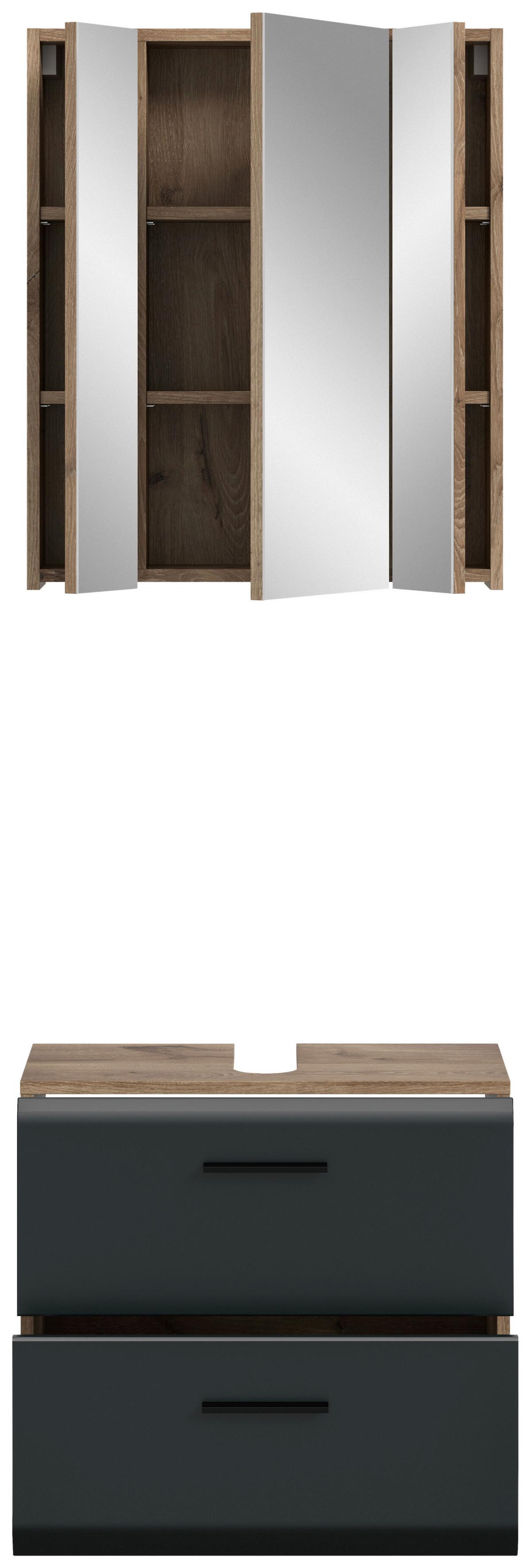 Badezimmer Ice Schwarz/Eiche Dekor B: 60cm - Eiche dunkel/Schwarz, Basics, Holzwerkstoff (60cm) - MID.YOU