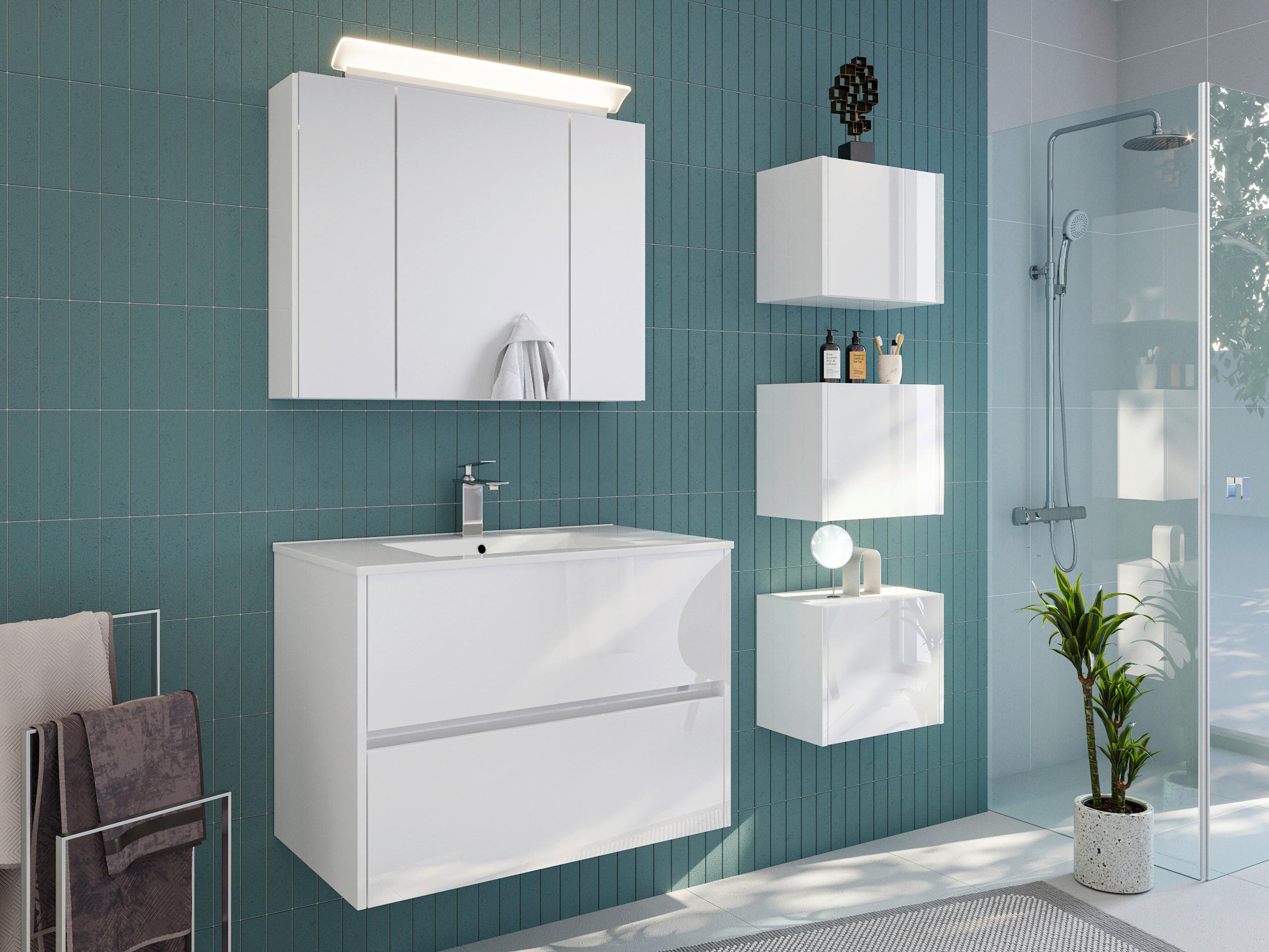 BADEZIMMER Limes, Weiß HG B: 80 cm - Weiß Hochglanz/Weiß, Basics, Keramik/Holzwerkstoff (80cm) - MID.YOU