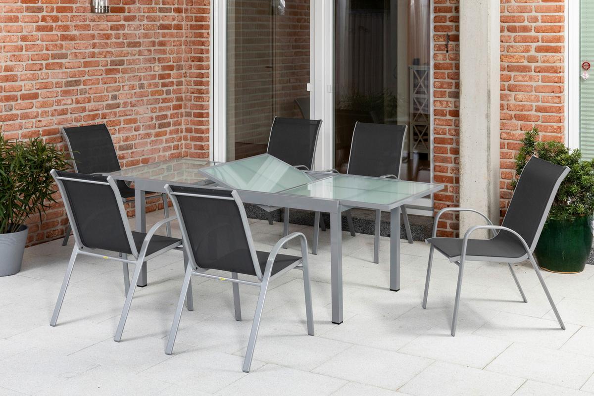 Gartenset Sorrento - Silberfarben/Grau, MODERN, Textil/Metall - Gardenson