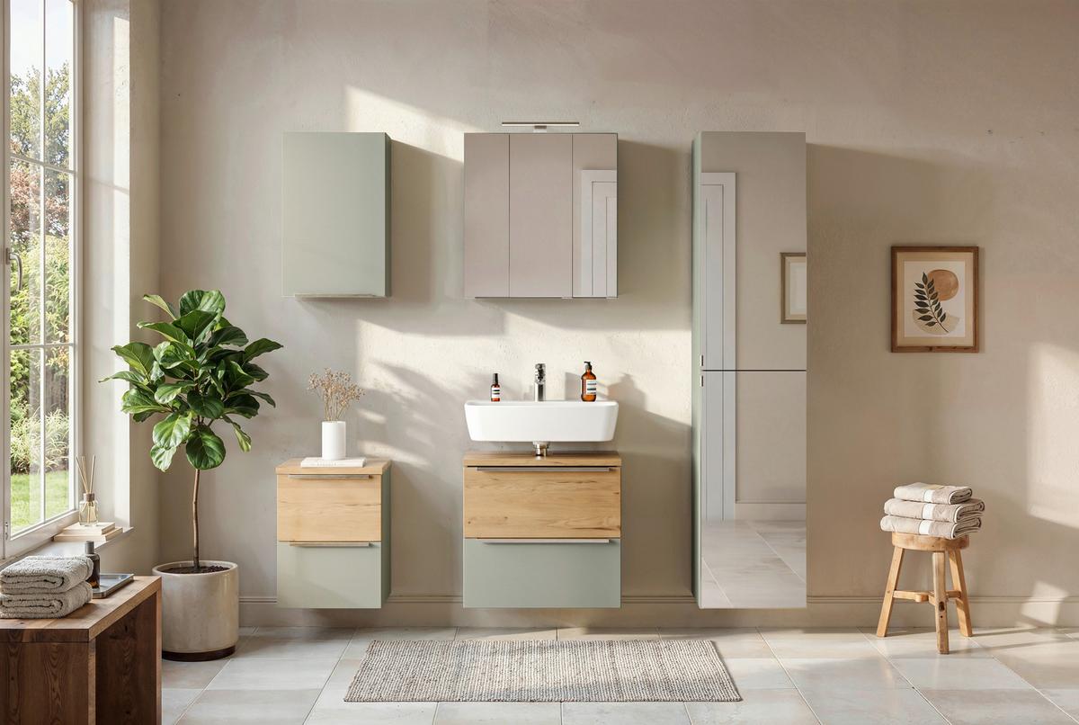 SPIEGELSCHRANK Verona Schilfgrün B: 40cm - Schilfgrün/Wildeiche, Trend, Holzwerkstoff (40/180/35cm) - Held