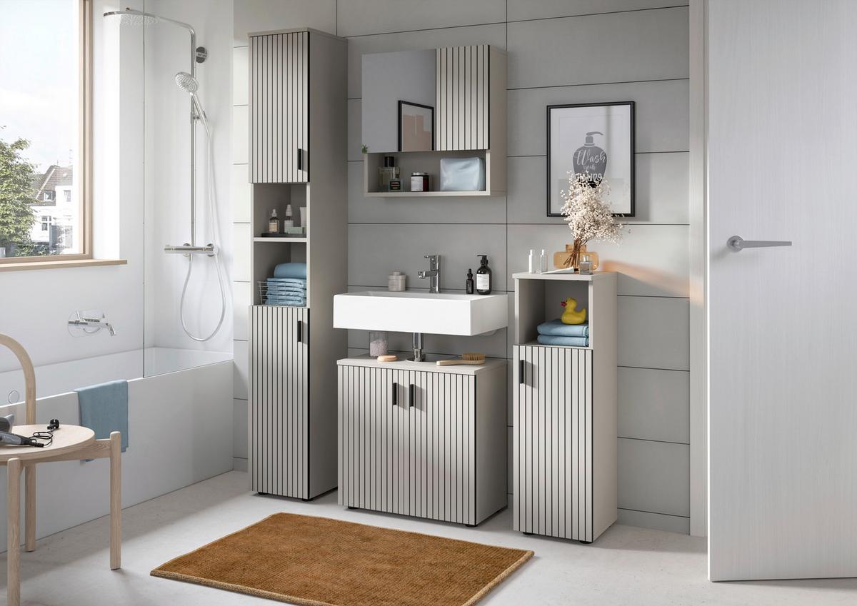 Badezimmer Mone Kaschmir/Schwarz B: 90cm - Kaschmir/Schwarz, Trend, Glas/Holzwerkstoff (90cm) - MID.YOU
