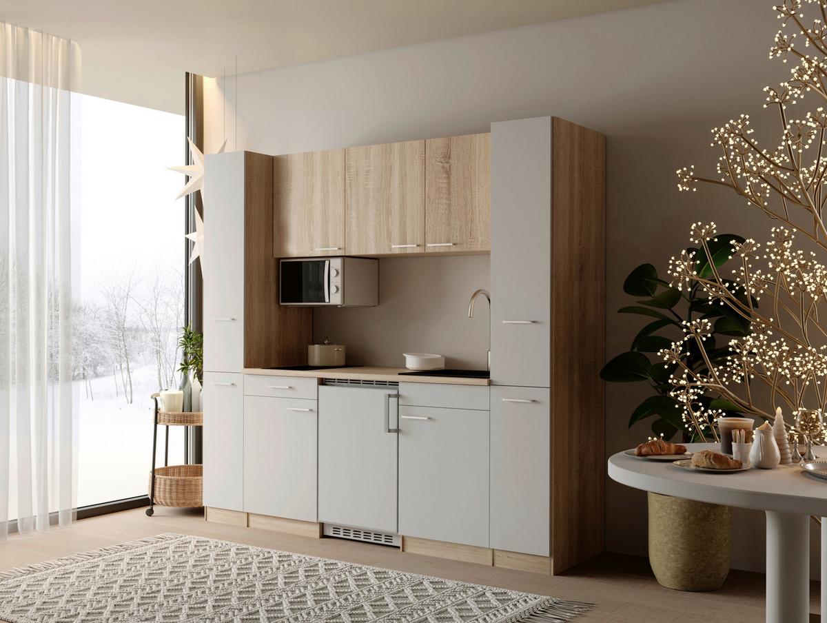 KÜCHENBLOCK Ingrid, Weiß B: 210 cm - Eichefarben/Weiß, Design, Holzwerkstoff (210cm) - Respekta