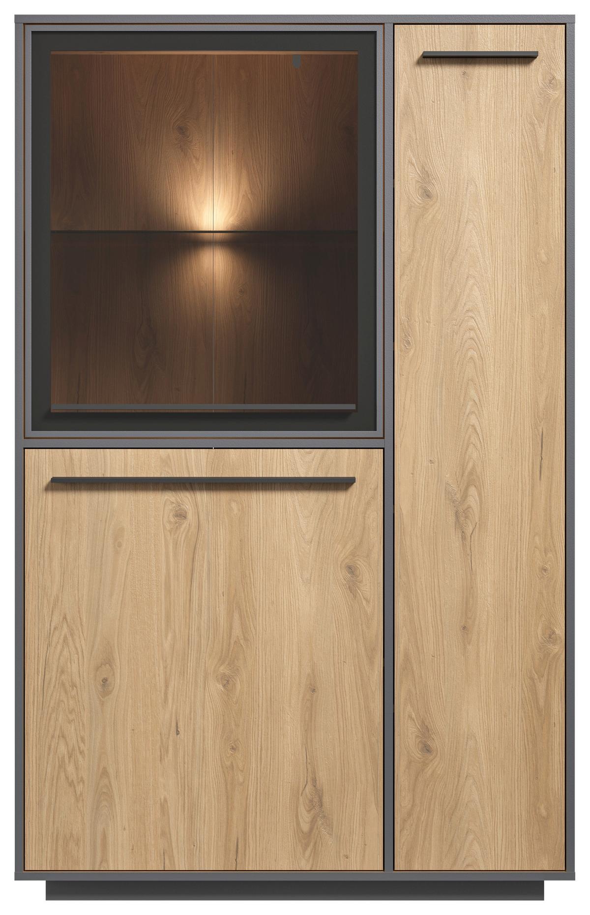 Highboard Nadiro B: 101 cm Wildeiche Dekor/Schwarz Matt - Eichefarben/Schwarz, Trend, Glas/Holzwerkstoff (101/161/41cm) - Livetastic