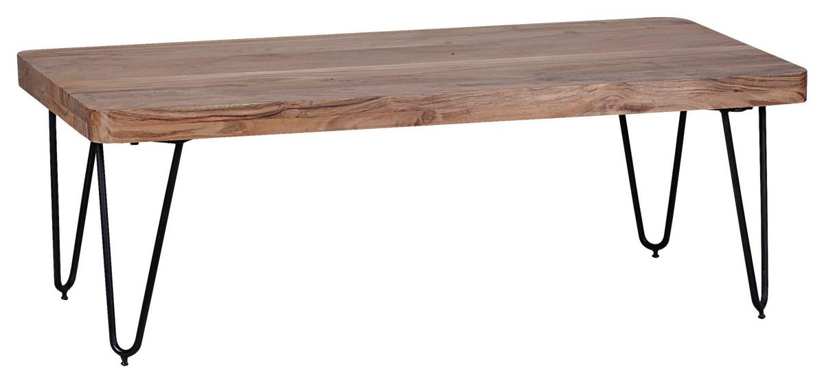 Couchtisch mit Holzplatte Bagli, Akazie/Schwarz - Schwarz/Akaziefarben, Design, Holz/Metall (115/60/40cm) - MID.YOU