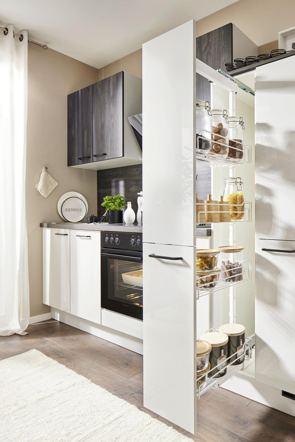 Küchenblock Pn215/Pn100 - Eiche dunkel/Hellgrau, Basics, Holzwerkstoff (290cm) - Pino