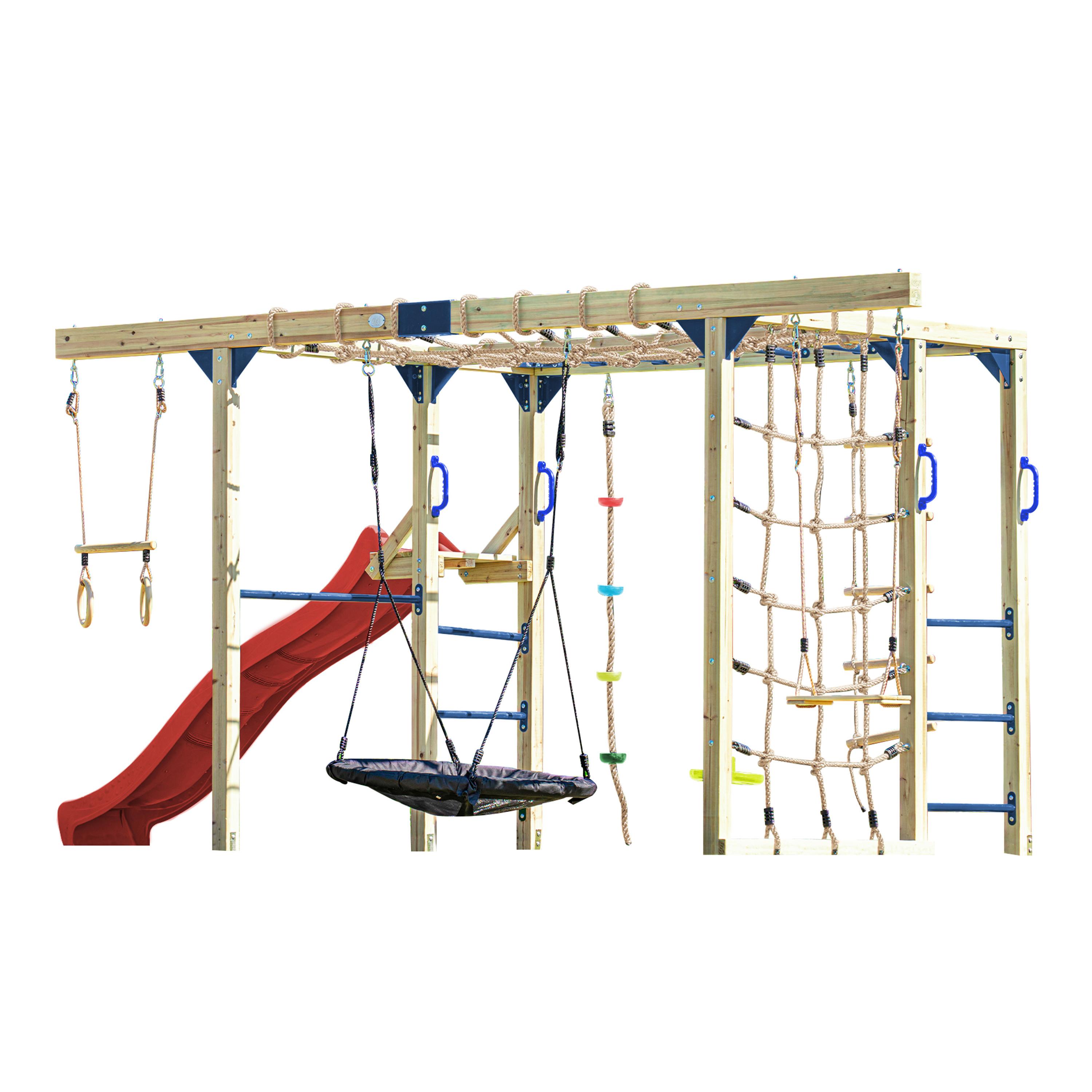 KLETTERGERÜST MIT RUTSCHE ROT - Blau/Rot, Basics, Holz/Kunststoff (522,5/196,2/205cm) - Ambia Garden