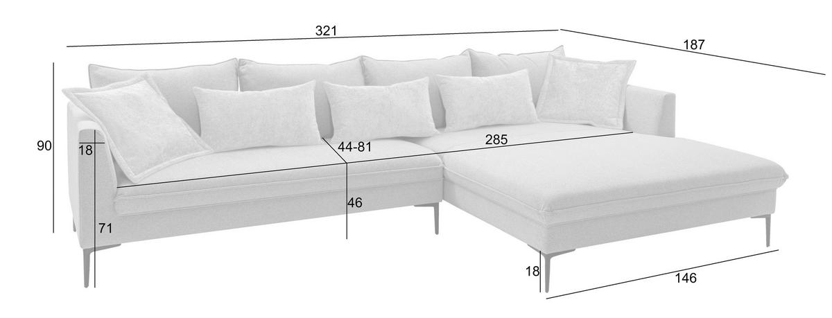 Ecksofa Piazza Taupe S: 321x187 Cm - Taupe/Beige, Design, Textil (321/187cm) - Livetastic