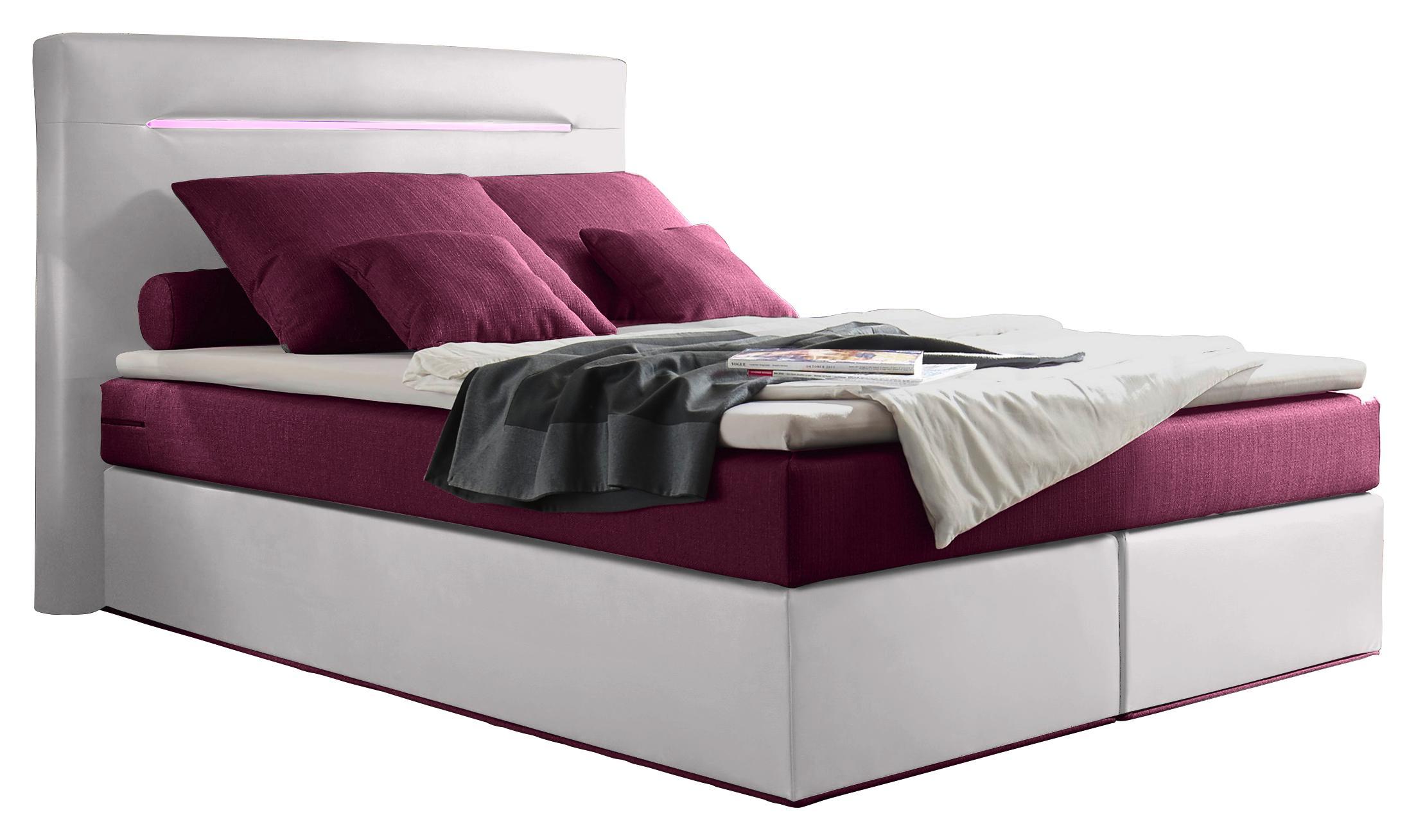 Boxspringbett Cardiff 1 ca. 140x200 cm - Weinrot/Weiß, Trend, Holzwerkstoff/Textil (140/200cm) - Carryhome