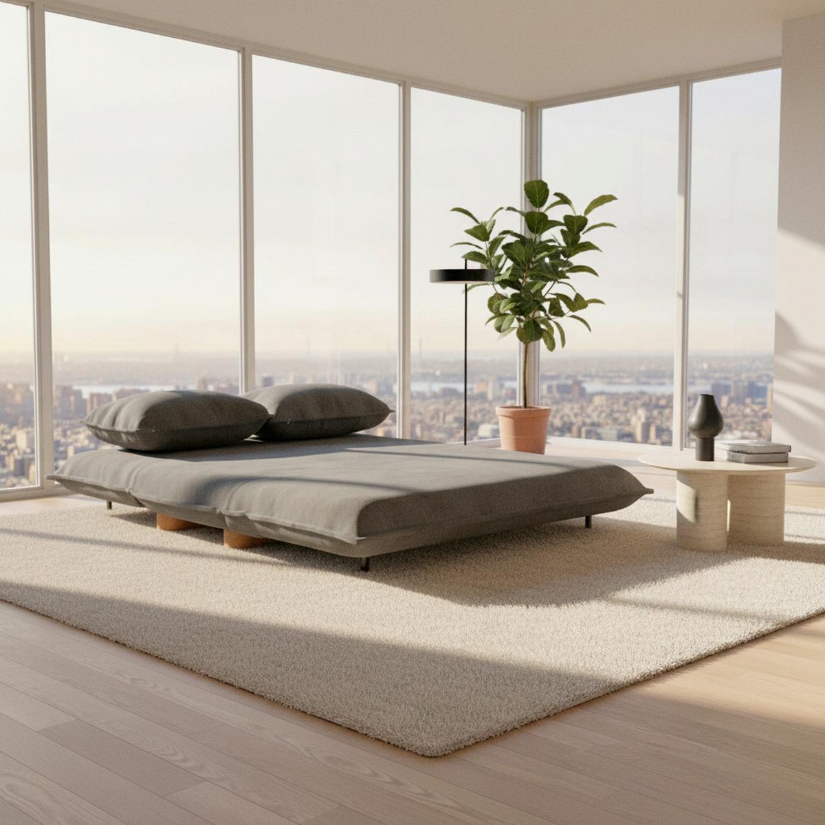 Rozkládací pohovka BELLA, tmavě šedá, max. 240 kg - tmavě šedá/přírodní barvy, Moderní, kov/dřevo (141/77/85cm) - Bessagi Home