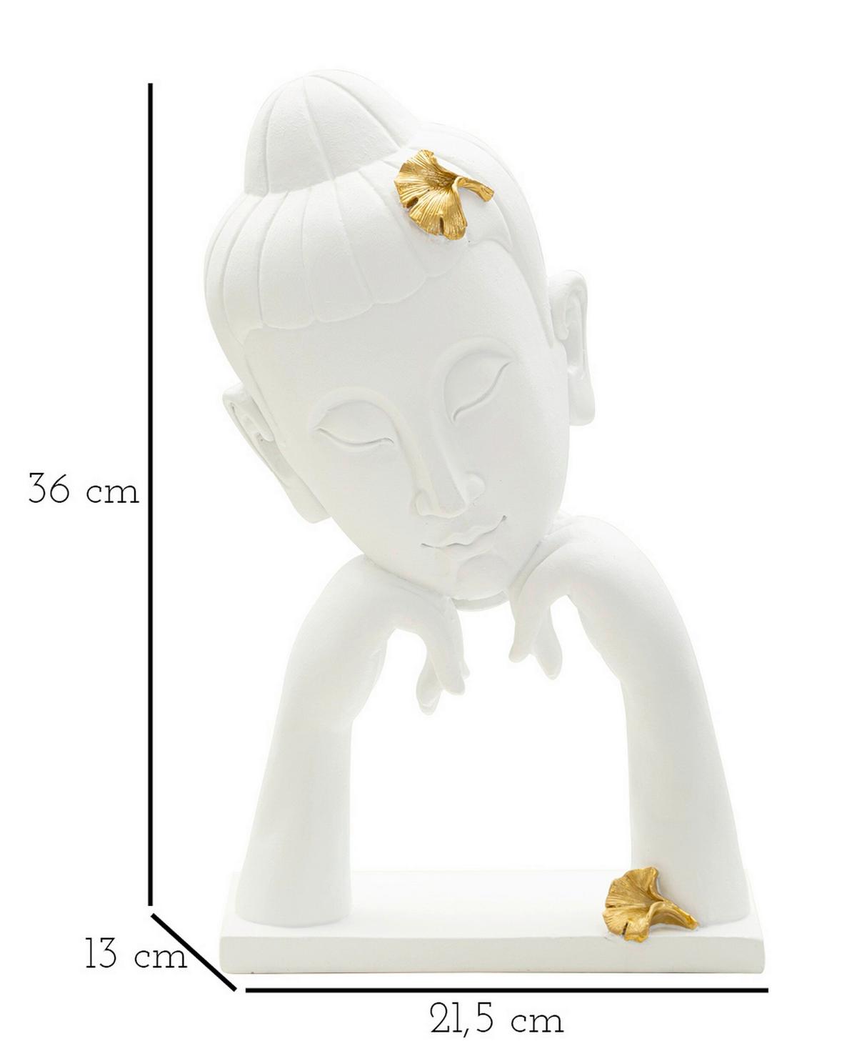 Skulptur Buddha B Weiß Goldfarben B: 21,5 cm - Goldfarben/Weiß, Basics, Kunststoff (21.5/36/13cm)