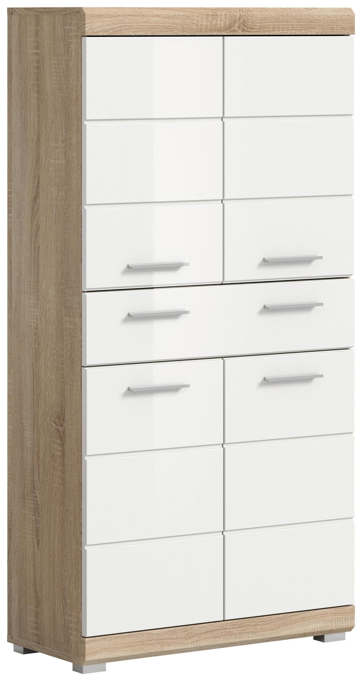 Midischrank Lambada Weiß Hg Sonoma Eiche Dekor - Weiß Hochglanz/Sonoma Eiche, MODERN, Holzwerkstoff (74/141/31cm) - MID.YOU