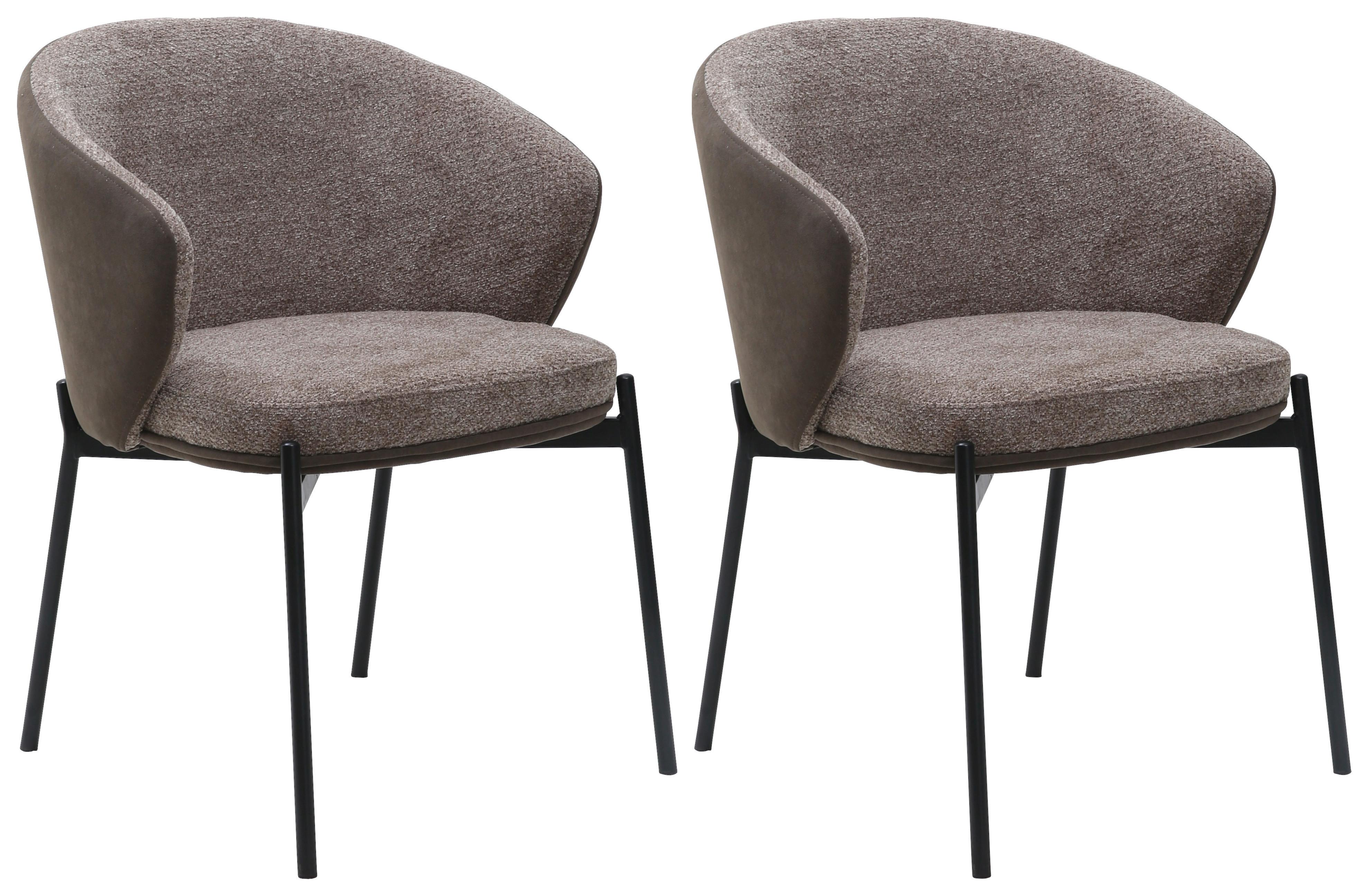 Armehnstuhl-Set Cara Textil Braun B : 56 cm - Schwarz/Braun, MODERN, Textil/Metall (56/76,5/57,5cm) - MID.YOU