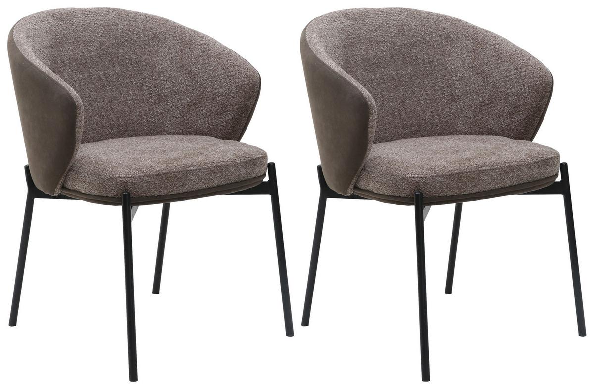 Armehnstuhl-set Cara Textil Braun B : 56 Cm - Schwarz/Braun, MODERN, Textil/Metall (56/76,5/57,5cm) - MID.YOU