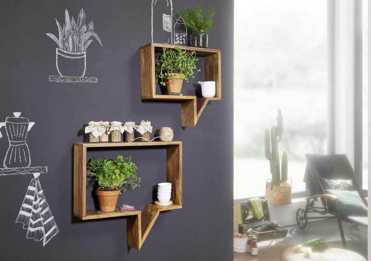 Wandregal-Set Mumbai 50 cm Sheesham - MODERN, Holz (50/49/13cm) - MID.YOU