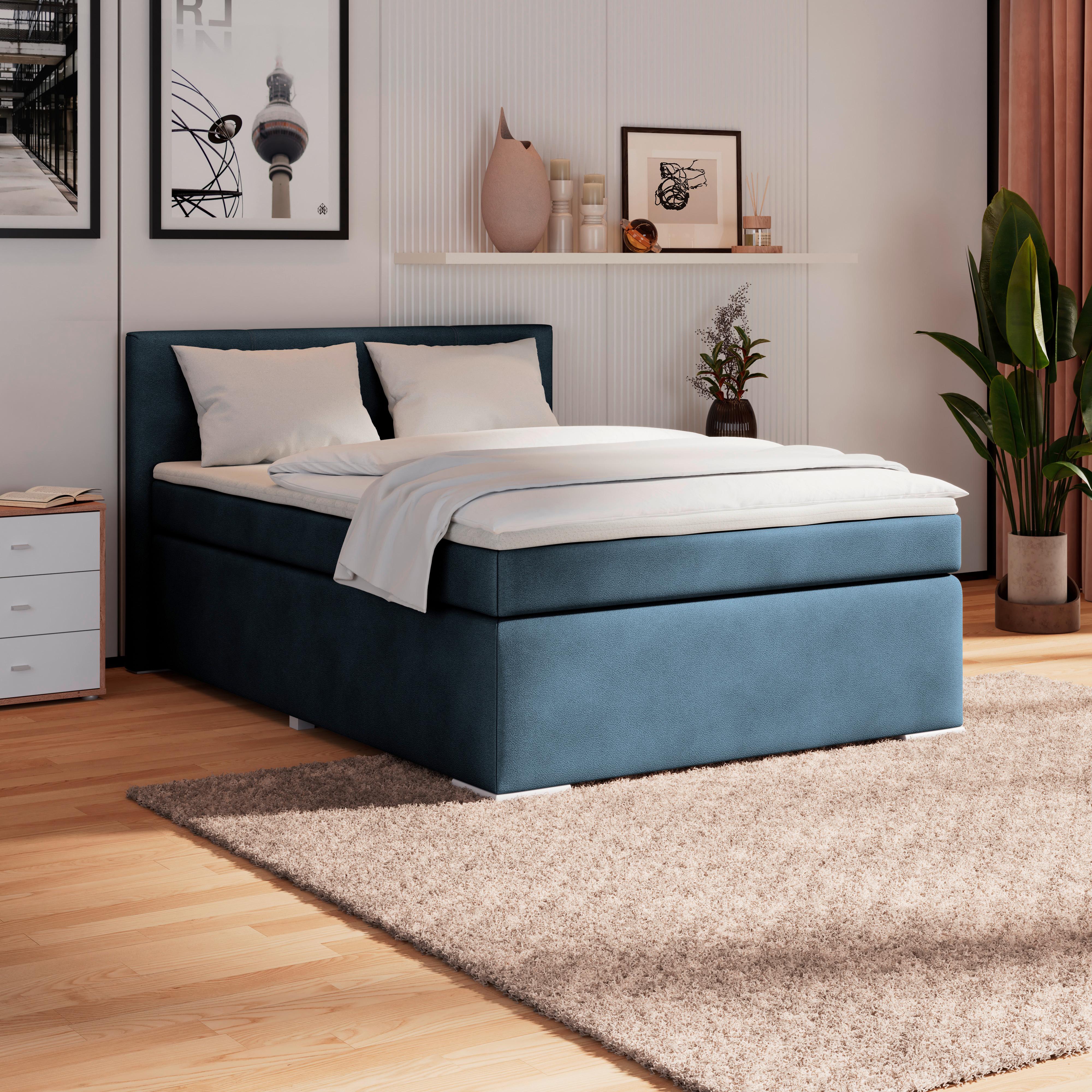 Boxspringbett Mira 1 - Dunkelblau, Basics, Holz/Kunststoff (120/200cm)