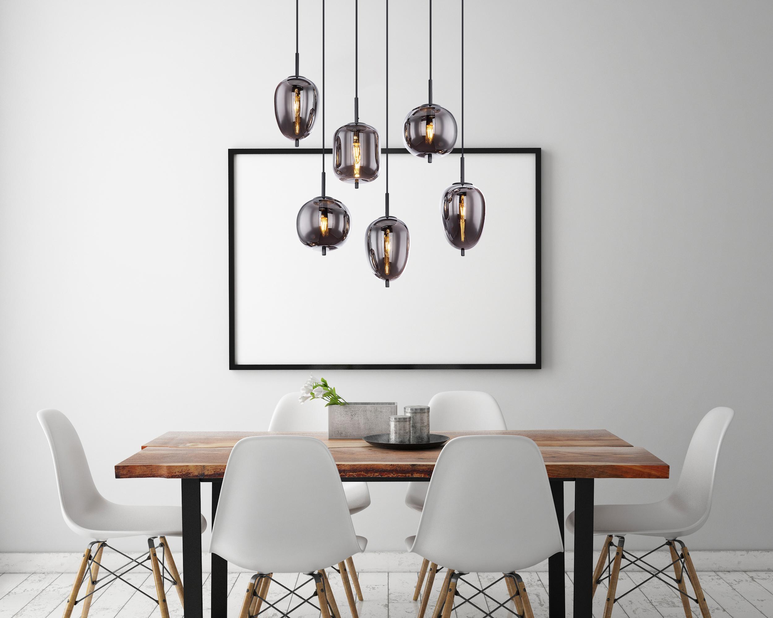 Hängeleuchte H: 120 cm 6-Flammig - Schwarz, Design, Glas/Metall (80/34/120cm) - Globo