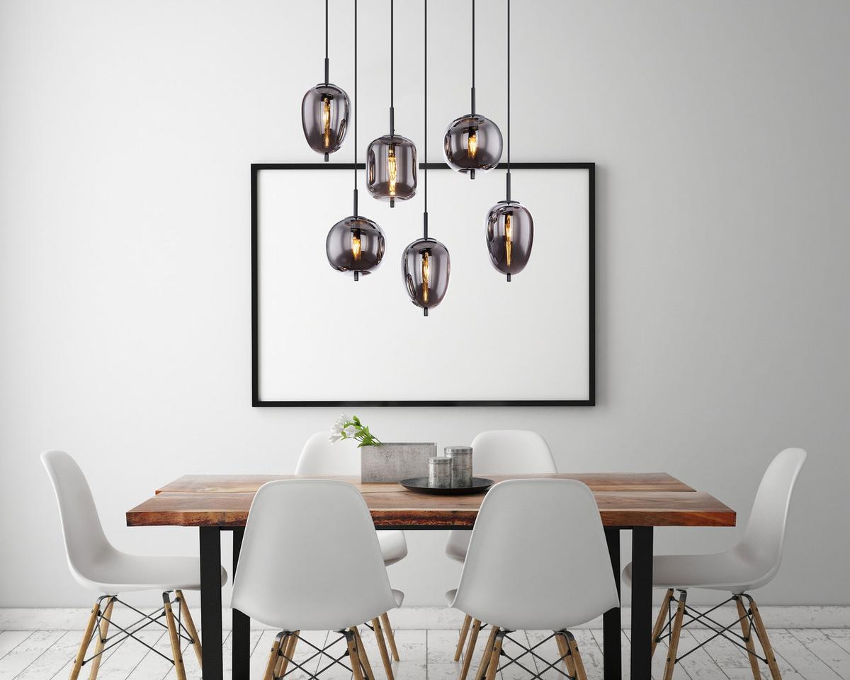 Hängeleuchte H: 120 cm 6-Flammig - Schwarz, Design, Glas/Metall (80/34/120cm) - Globo