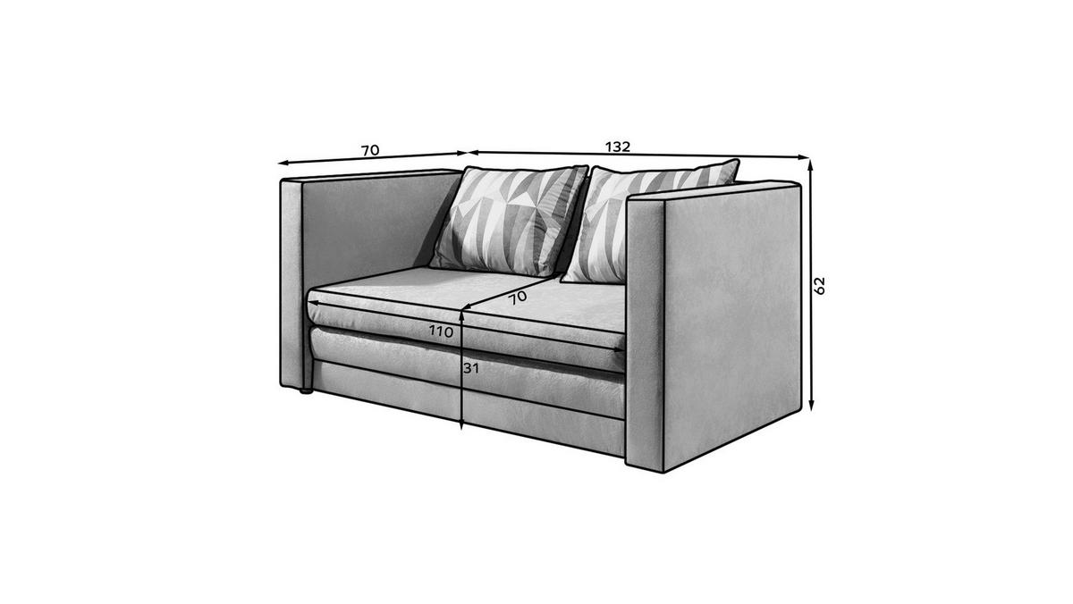 Schlafsofa Neva Hellgrau, B: 132 cm - Hellgrau/Schwarz, Design, Textil (132/62/70cm) - MID.YOU
