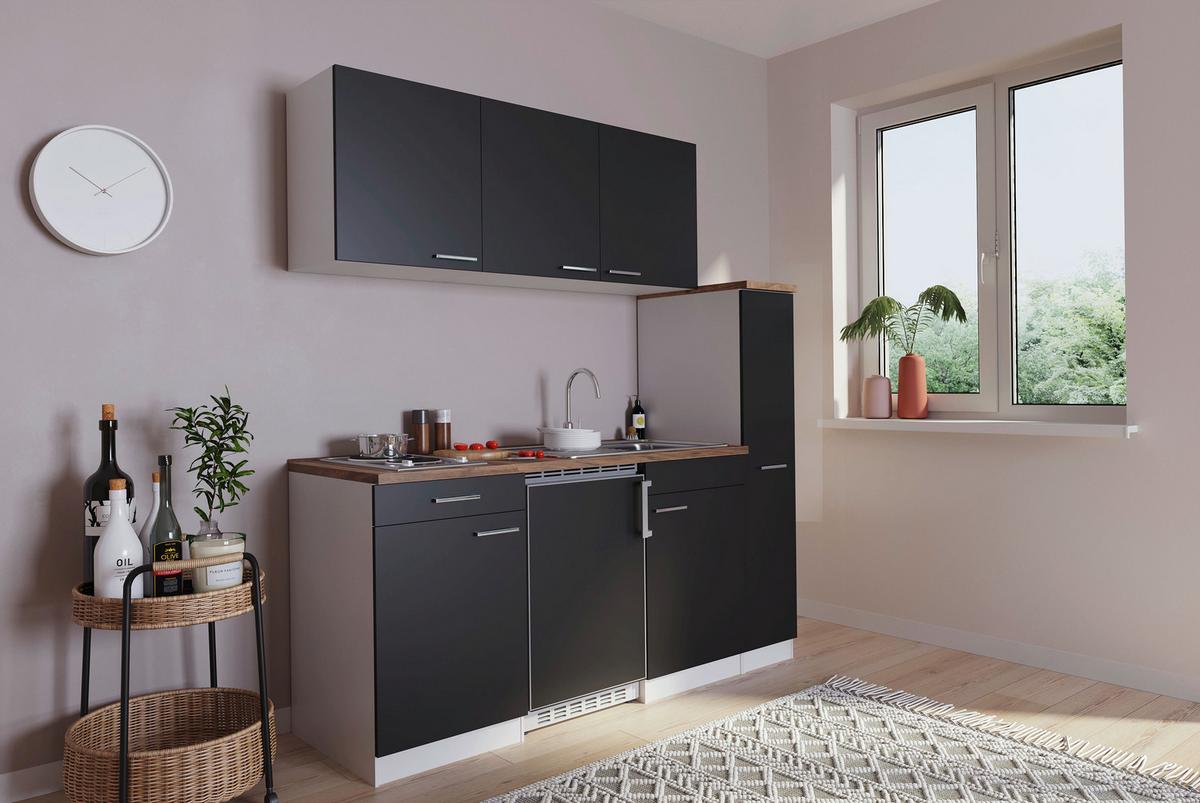 Küchenzeile Economy M. Geräten 180 Cm Schwarz/nussbaum Dekor - Nussbaumfarben/Schwarz, Basics, Holzwerkstoff (180cm) - Respekta