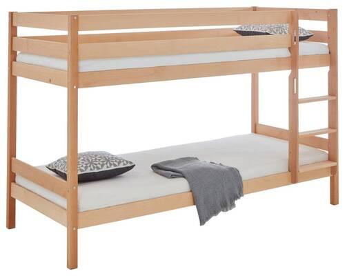 Etagenbett Lupo 2 Natur Buche Massiv mit Absturzsicherung - Buchefarben, KONVENTIONELL, Holz (90/200cm)