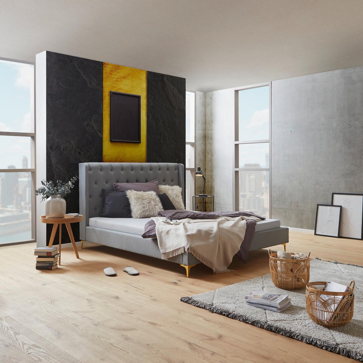 Čalouněná postel s vysokým čelem TANJA, 180x200, šedá - černá/světle šedá, Moderní, kov/dřevo (180/200cm) - Livetastic