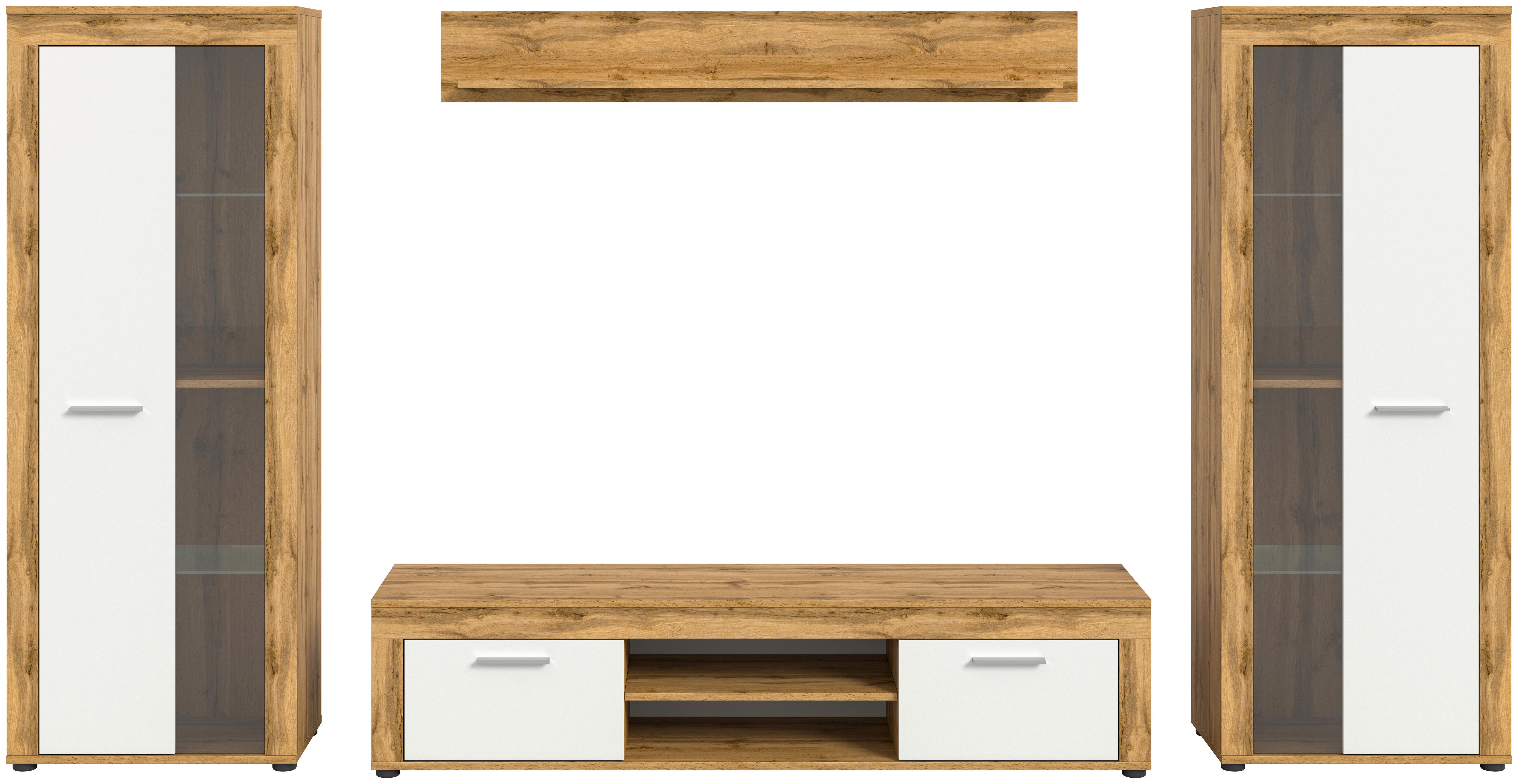 Wohnwand Jam Eiche Wotan Dekor B: 310cm - Eiche Wotan/Schwarz, Design, Glas/Holzwerkstoff (310/159/35cm) - MID.YOU