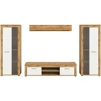 Wohnwand Jam Eiche Wotan Dekor B: 310cm - Eiche Wotan/Schwarz, Design, Glas/Holzwerkstoff (310/159/35cm) - MID.YOU