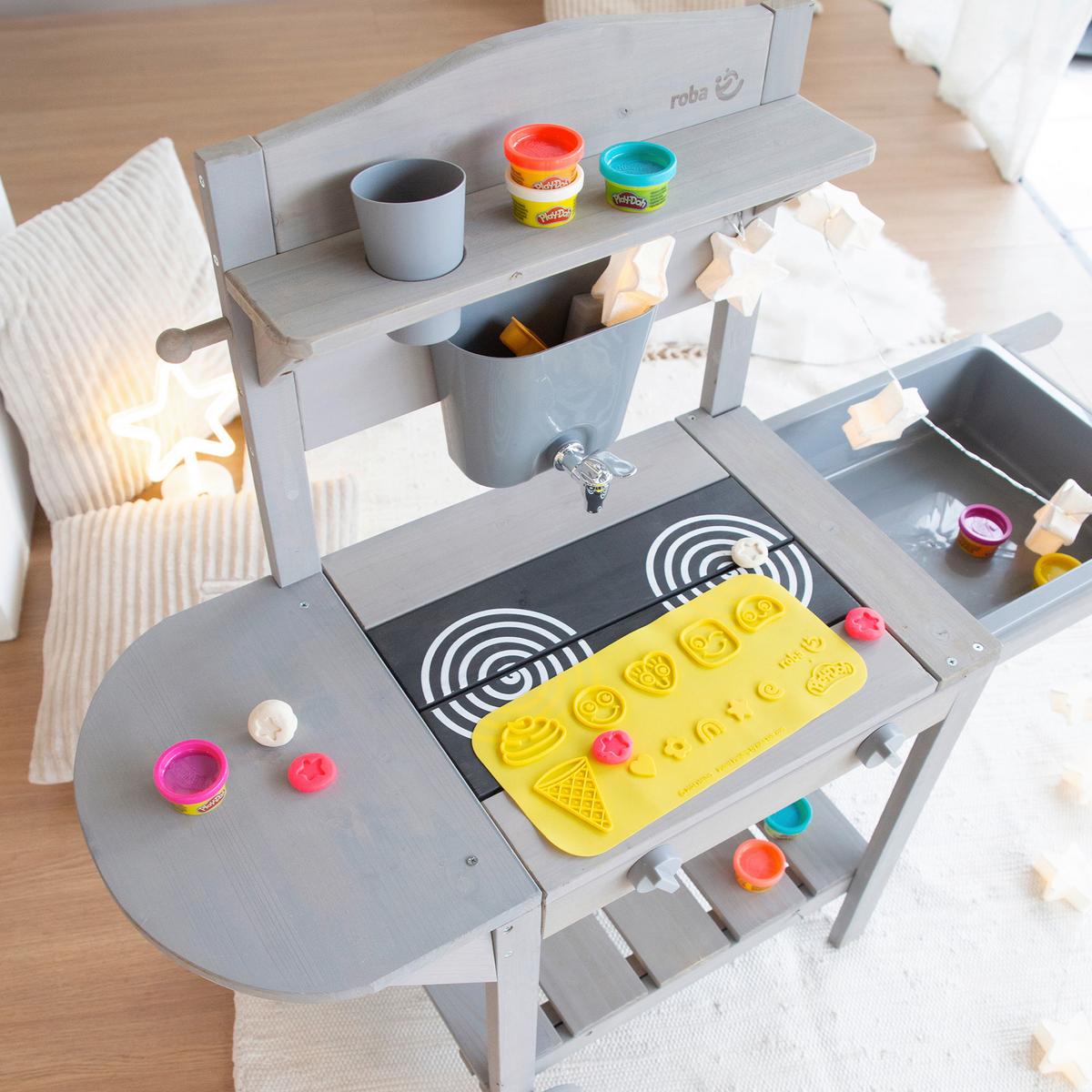 Mobile Spiel- und Matschküche multifunktional, grau - Hellgrau, Basics, Holz/Kunststoff (114/89/37cm)