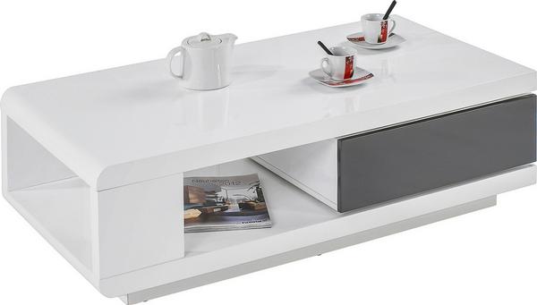 Couchtisch in Weiß Hochglanz mit Schubkasten
