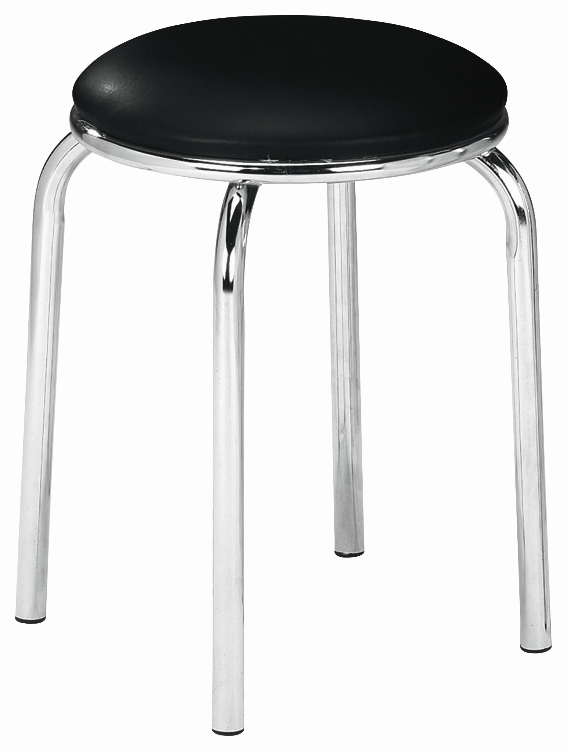 Stapelhocker Pub Metall Chrom/ Lederlook Schwarz H: 45 Cm